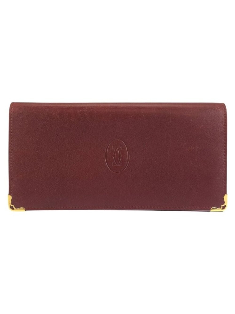 Cartier Must Line Wine Red Gold Leather Wallet